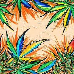 Wall Mural - Cannabis inspired seamless pattern