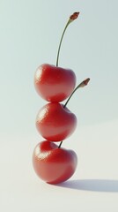 Wall Mural - A stack of cherry fruit balancing on top with pink solid background