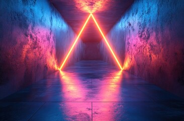 Poster - Neon Triangle Light in a Concrete Room