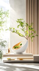 Wall Mural - Modern Minimalist Interior with Green Plants and White Pot.