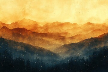 Wall Mural - Golden Mountain Ranges at Sunset