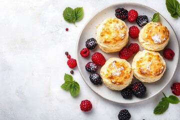 Poster - Plate with buttermilk biscuit and berries on white