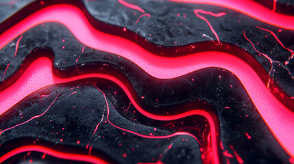 Aufkleber - Abstract representation of flowing red neon lines against a textured black background in a modern digital art style