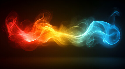 Poster - Vibrant swirling smoke in shades of red, orange, yellow, and blue against a dark background showcasing dynamic movement and contrast
