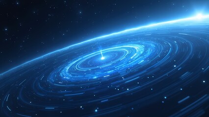 Wall Mural - Mesmerizing Cosmic Scene Bright Blue Light Paths Spiraling Around Distant Celestial Object in Stars