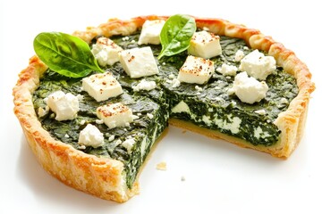 Sticker - Spinach and feta pie isolated on white background