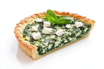 Sticker - Spinach and feta pie quiche for vegetarians on white background