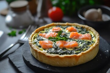 Poster - Spinach and salmon quiche with parsley