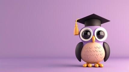 Wall Mural - A cartoon owl wearing a graduation cap.