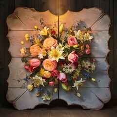 Wall Mural - Flowers on vintage wood background