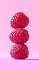 Wall Mural - A stack of raspberry fruit balancing on top with solid background