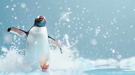 Poster - A penguin chick in a snowy, icy landscape.