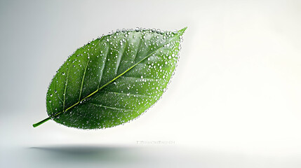 Sticker - 3D Floating Leaf and Dew Drop with Morning Mist - Tranquil Nature Icon Isolated on White Background for Fresh, Serene Atmosphere