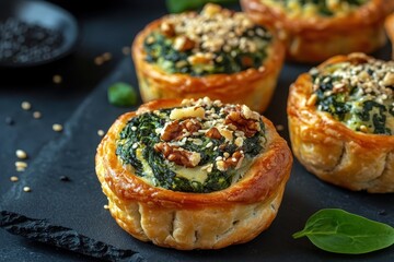 Poster - Spinach puffs with Gorgonzola walnuts and sesame seeds