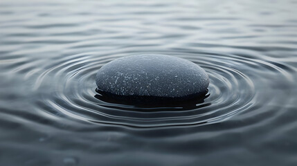 Sticker - 3D Floating Pebble with Abstract Ripple Effect and Ample Copy Space - Serene Nature Timelapse Concept