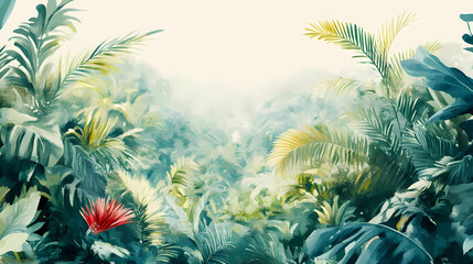 Poster - Lush jungle landscape in watercolor style, generative ai. Lush Jungle. Illustration