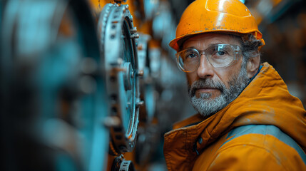 Portrait of an Experienced Engineer in Protective Gear at an Industrial Plant