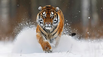 fierce siberian tiger trudging through snowy taiga: a fierce siberian tiger trudges through the snow