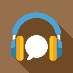 Poster - blue and yellow headphones are creating a blank speech bubble, perfect for illustrating concepts lik