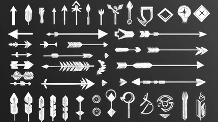 Poster - a collection of modern arrow cursors in different shapes, styles and concepts for icons or logos.