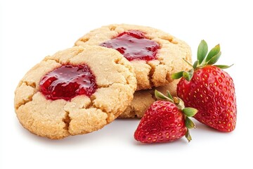 Wall Mural - Strawberry jam cookies on white background