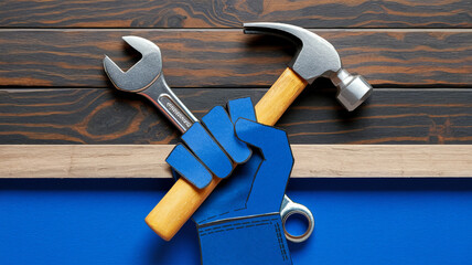 A person is holding a hammer and a wrench in their hands