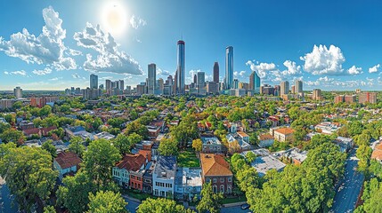 Canvas Print - Aerial View of a City Skyline with Lush Greenery