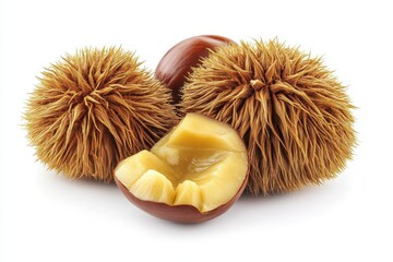 Wall Mural - Sweet chestnuts on white background perfect for projects