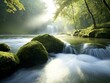 © Cary - view stream running green dreamlike sunrise deep elemental full mists captures emotion movement riverside purity young sense spirituality