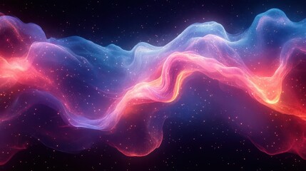 Wall Mural - dynamic neon waves electric blue and vibrant pink intertwining in fluid motion abstract digital art with glowing energy on deep black background