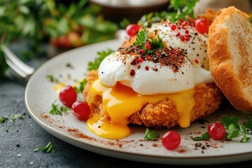 Canvas Print - Tasty breakfast with poached egg and chicken