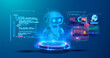 © ZinetroN - 3D illustration of a futuristic robot surrounded by digital interfaces and data visualizations, representing technology and artificial intelligence. Design captures the essence of modern innovation.