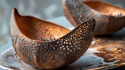 A close-up of two rustic bowls on a table.