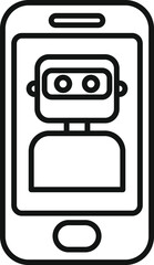Poster - this icon design depicts a robot character on a smartphone screen, representing a chat bot