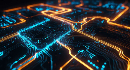 Poster - Digital circuit pathways glowing light abstract background