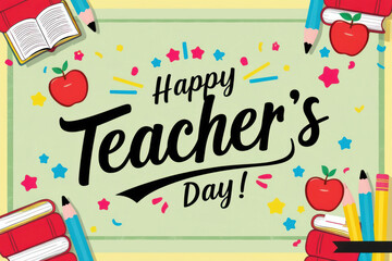 Happy teachers day illustration with school equipment for poster, brochure, banner and greeting card. AI generated