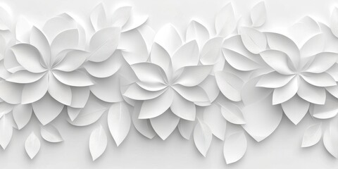 Wall Mural - Elegant White Geometric Leaf 3D Tile Texture: Abstract Panoramic Banner for Creative Marketing. AI-Generated 4K Wallpaper Showcasing Cultural Fusion in Minimalist Design. Versatile Background for Desk