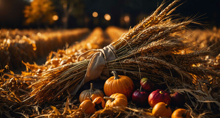 Canvas Print - Fall harvest with glowing lights abstract background