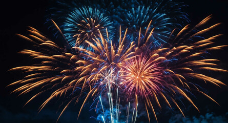 Fireworks exploding with neon glow abstract background