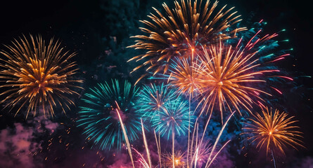 Fireworks exploding with neon glow abstract background