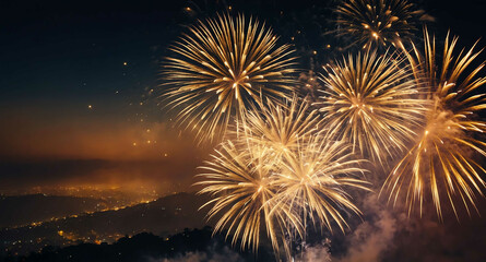 Wall Mural - Fireworks with golden mist abstract background