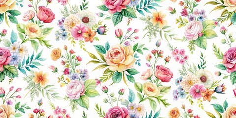 Seamless watercolor pattern with small flower arrangements, watercolor, seamless, pattern, small flower, botanical