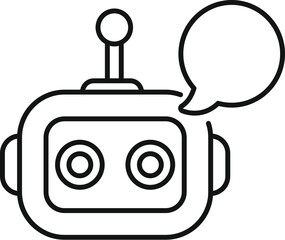 Poster - Chatbot speaking with speech bubble outline icon vector for web design isolated on white background