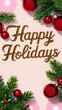 © Aisylu - Christmas vertical illustration with Christmas decorations and text 'Happy holidays'. AI banner