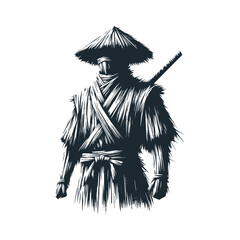 Canvas Print - The samurai warrior. Black white vector logo illustration. 