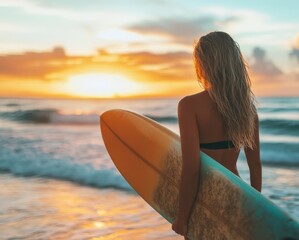 Wall Mural - with board on the beach