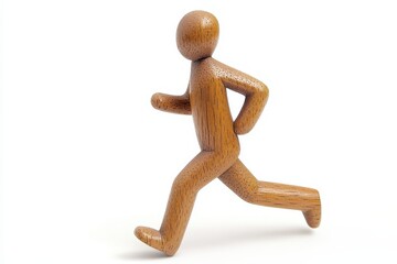 Wooden figure running on white background