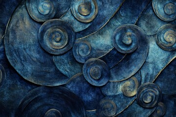 Poster - An abstract pattern of swirling shapes in rich blue tones, evoking depth and movement, perfect for backgrounds or creative designs.