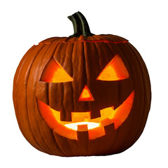 Jack O Lantern Carved Halloween Pumpkin with Candle, Fall Autumn Time Decoration, Isolated Transparent PNG