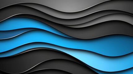 Poster - Dynamic abstract waves in blue and black, creating a captivating modern background design for various creative projects.